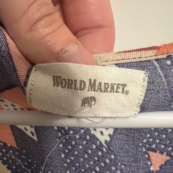 FINAL PRICE World Market Blue Geometric Maxi Dress V-Neck Cinch Waist - Picture 2 of 5